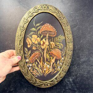 Hidden Garden Mushroom Botanical Framed Wall Art Vintage Style Ornate Frame